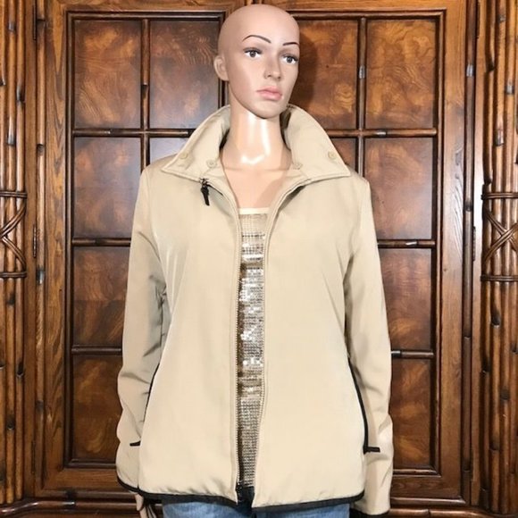 Anne Klein Genuine Raccoon Fur Detachable Collar Vegan Leather Trim Zip Jacket - Picture 3 of 16